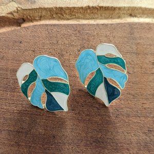 Monstera Green Pink Teal Leaf Inspired Nature Plant Stud Boho Chic Earrings